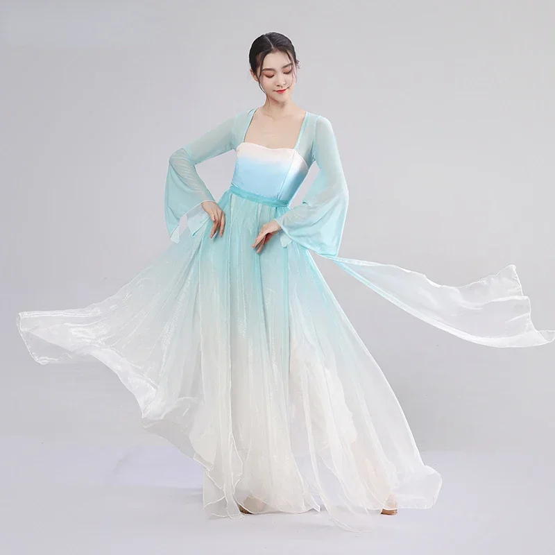 

Elegant Classical Dance Costume Female Chinese Style Hanfu Stage Costume National Fan Umbrella Dance Practice Clothes Outfit