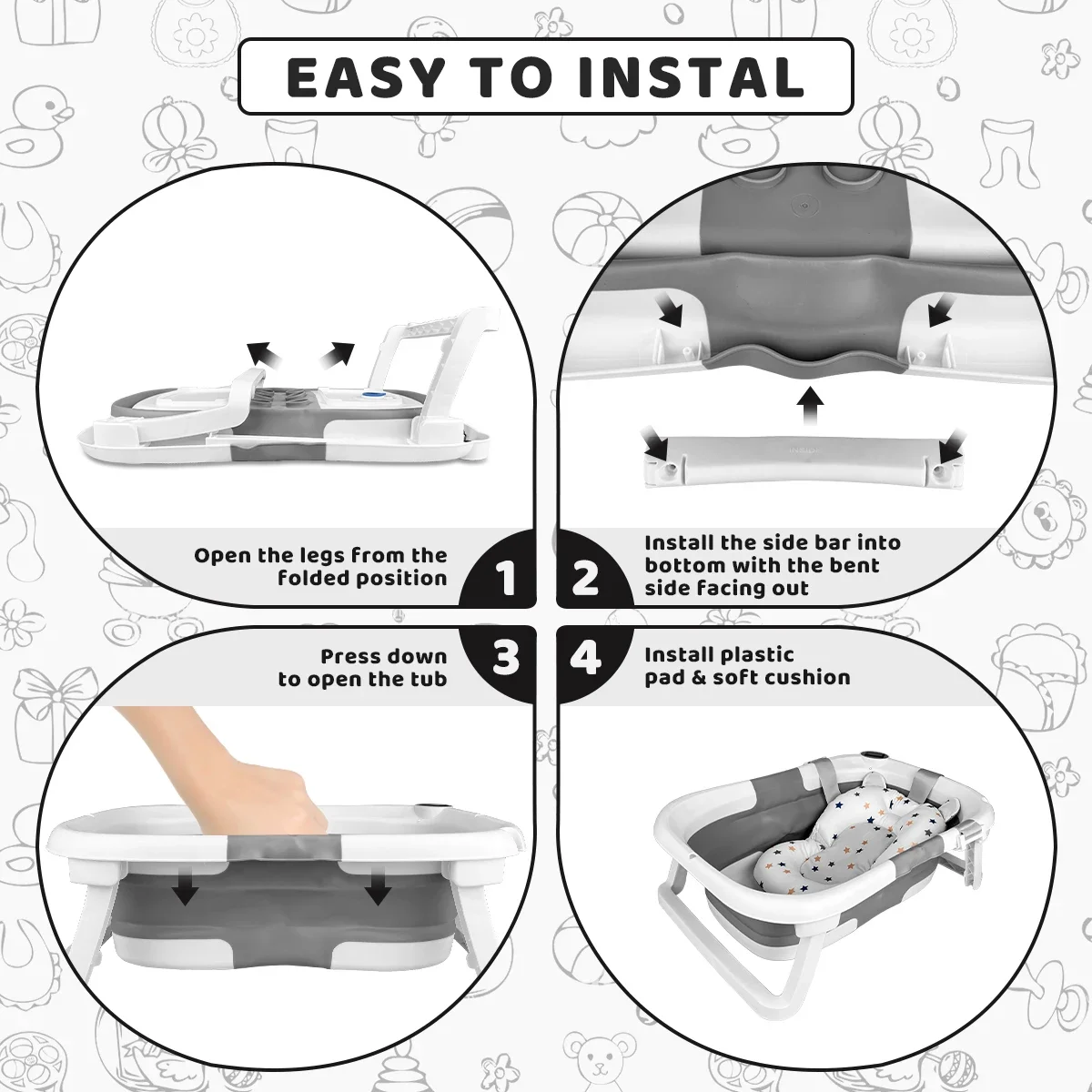 حوض استحمام للأطفال، خفيف الوزن وقابل للطي، حوض استحمام محمول، لعرض درجة الحرارة، مزود بوسادة حمام وفتحة تصريف