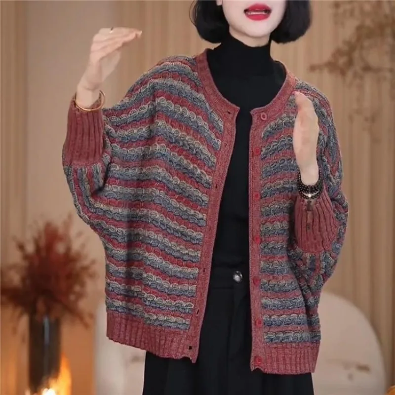 

New Style of Silk-style Chinese Style Women's Bat-sleeved Sweater Sweater Spring and Autumn Jacket for Women