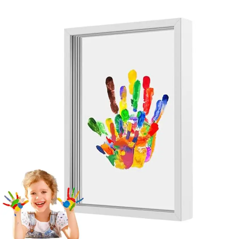 

Keepsake Handprint Frame Kid Handprint Frame Wooden Frame Kit Transparent Sheets Baby-Safe Paint Craft Clear Kit For New Parent