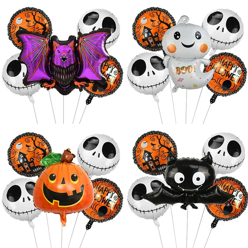 Halloween Party Pumpkin Bat Foil Balloons Skeleton Spider Inflatable Air Globos Kids Toy Halloween Decoration for Home Outdoor