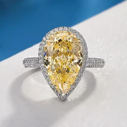 Huitan Big Pear Yellow/Pink Cubic Zirconia Rings for Women Luxury Wedding Engagement Band Accessories Gorgeous Ladies Jewelry