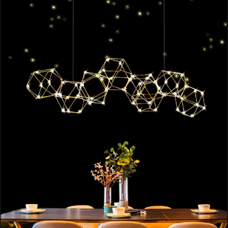 Moderne Creatieve Polygonal Firefly Kroonluchter Nordic Ontwerp Rvs Goud Zilver Hanger Lamp Restaurant Decoratieve Licht