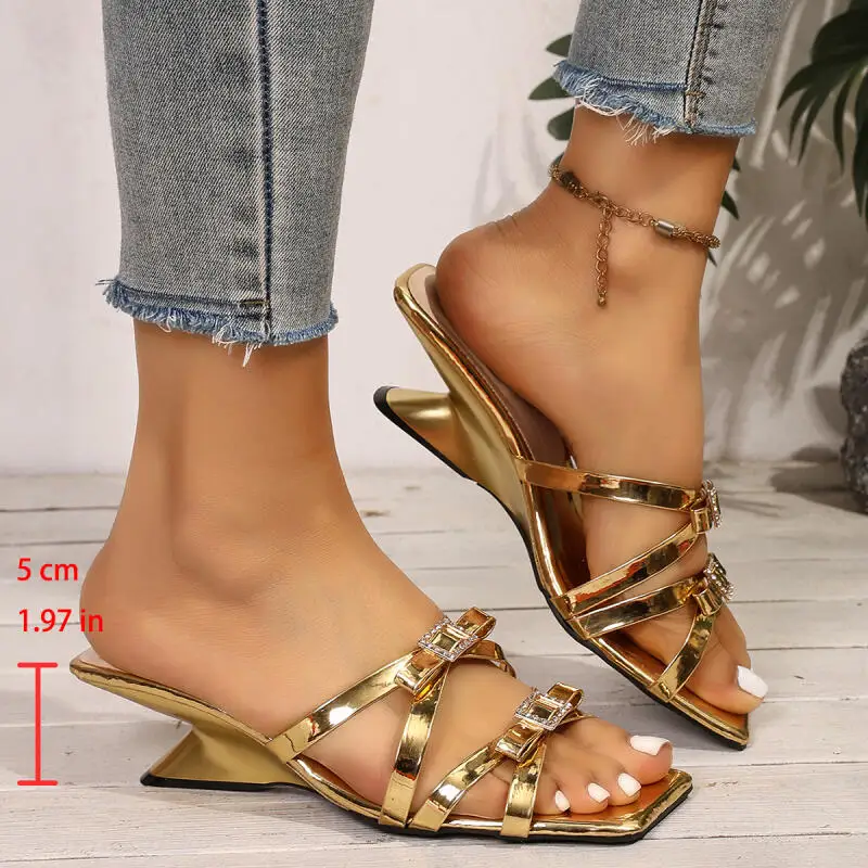 Rhinestone Bowknot Wedge Heel Beach Slippers