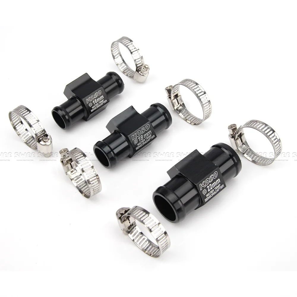 16/18/22mm Motorcycle KOSO Water Temperature Gauge Sensing Connector CNC Aluminum Alloy Water Pipe Tee Adapter