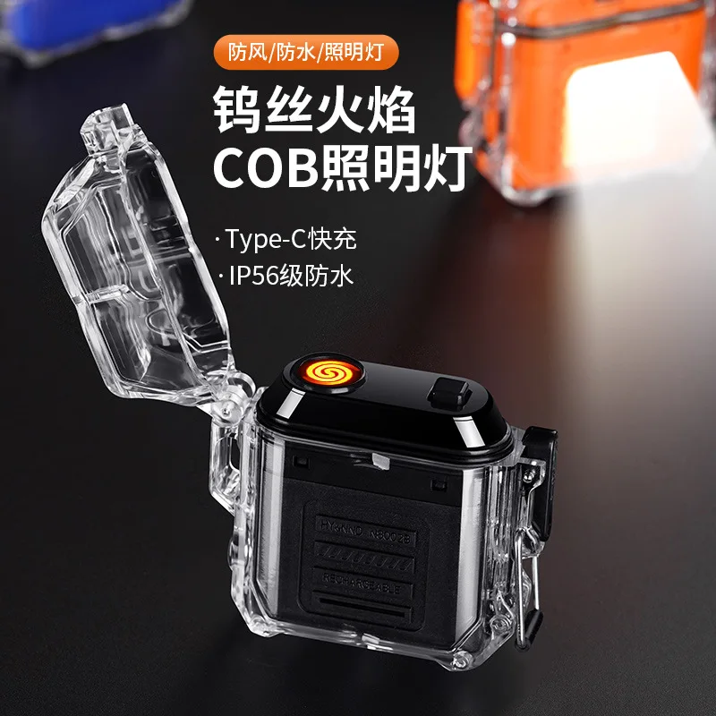 

Waterproof Outdoor Lighter N8009B Rechargeable - 3 Gears LED Light Tungsten Igniter Transparent Shell Power Show