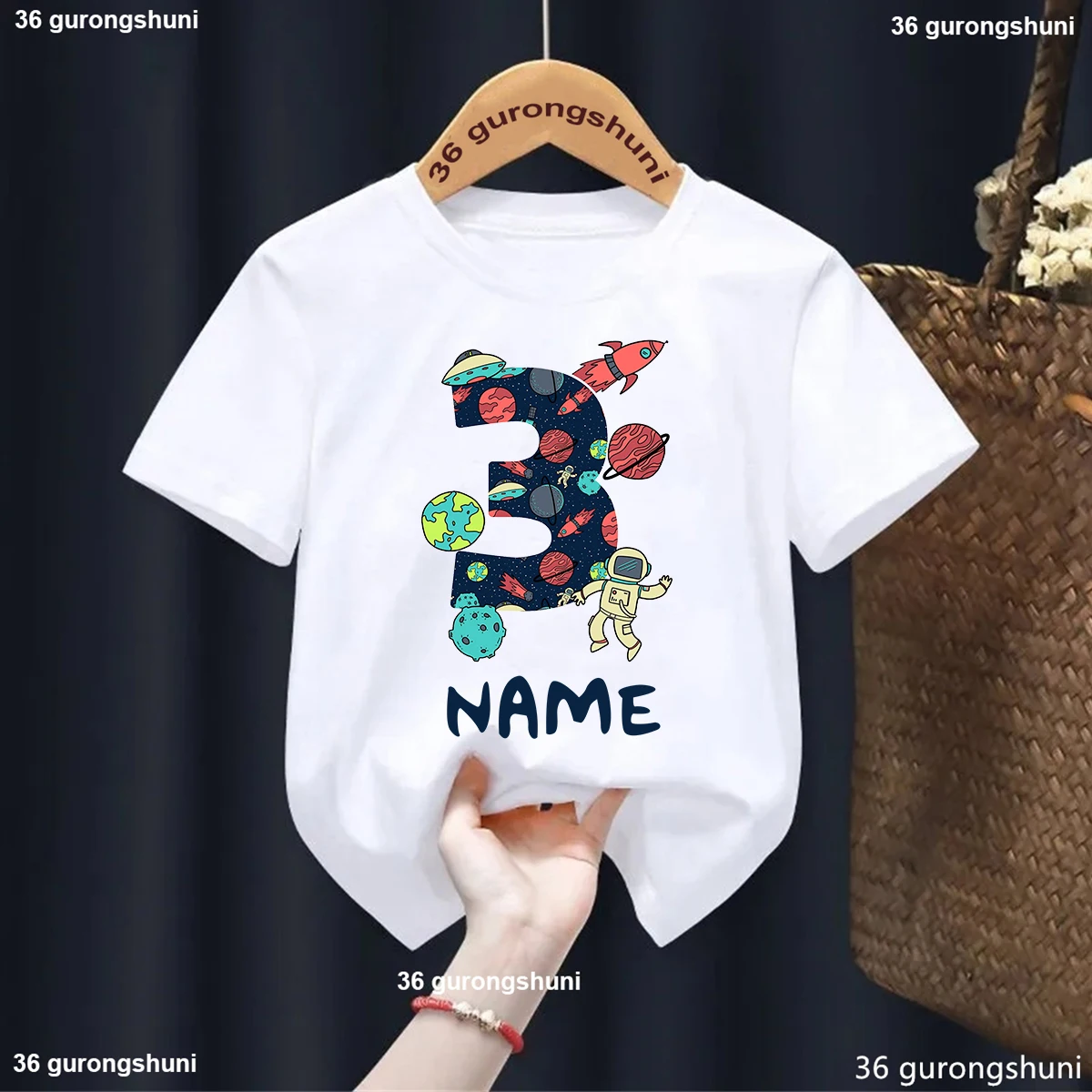 Boys Birthday T Shirt Boys Shirts1-9 Astronaut Matching Shirt Personalized Space Party Kid Summer Custom Name Toddler Baby Shirt