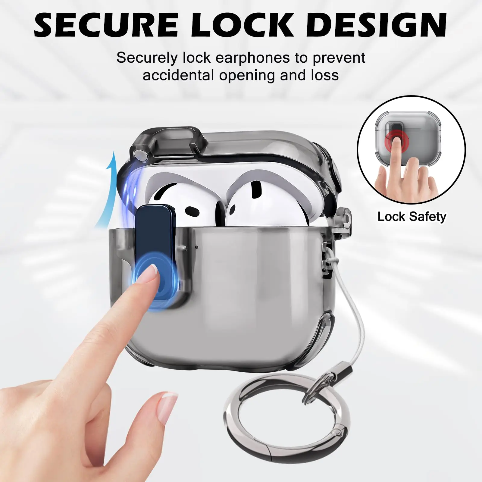 2025 for Airpods 4 Safety Lock Case with Cleaning Kit Soft TPU Transparent Full Protection Case with Keychain for Airpods Pro 2