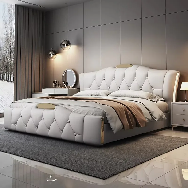 

Pretty Modern Headboard Double Bed Wooden Nordic Luxury King Size Double Bed European Modern Cama Matrimonial Bedroom Furniture