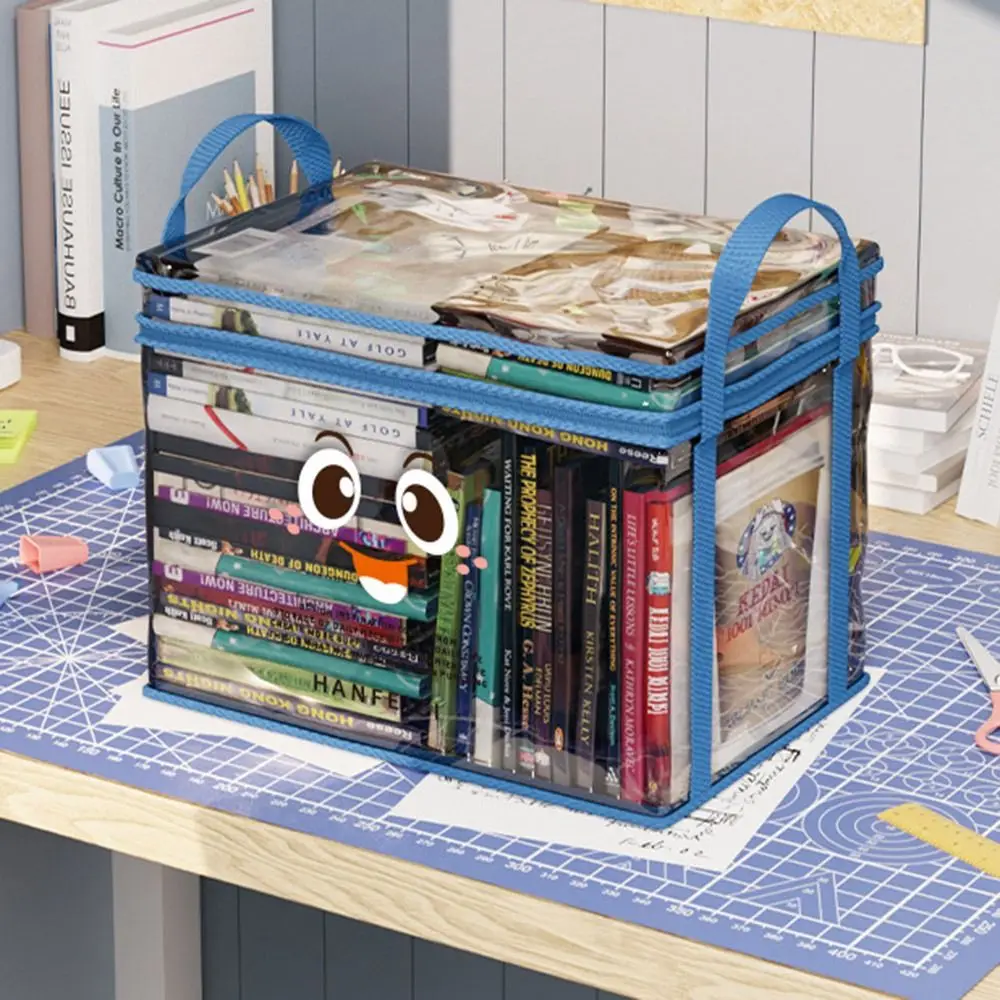 Practical Dust Proof Book Storage Bag Transparent Cute Toy Storage Box with Handle PVC Books Collection Container Home