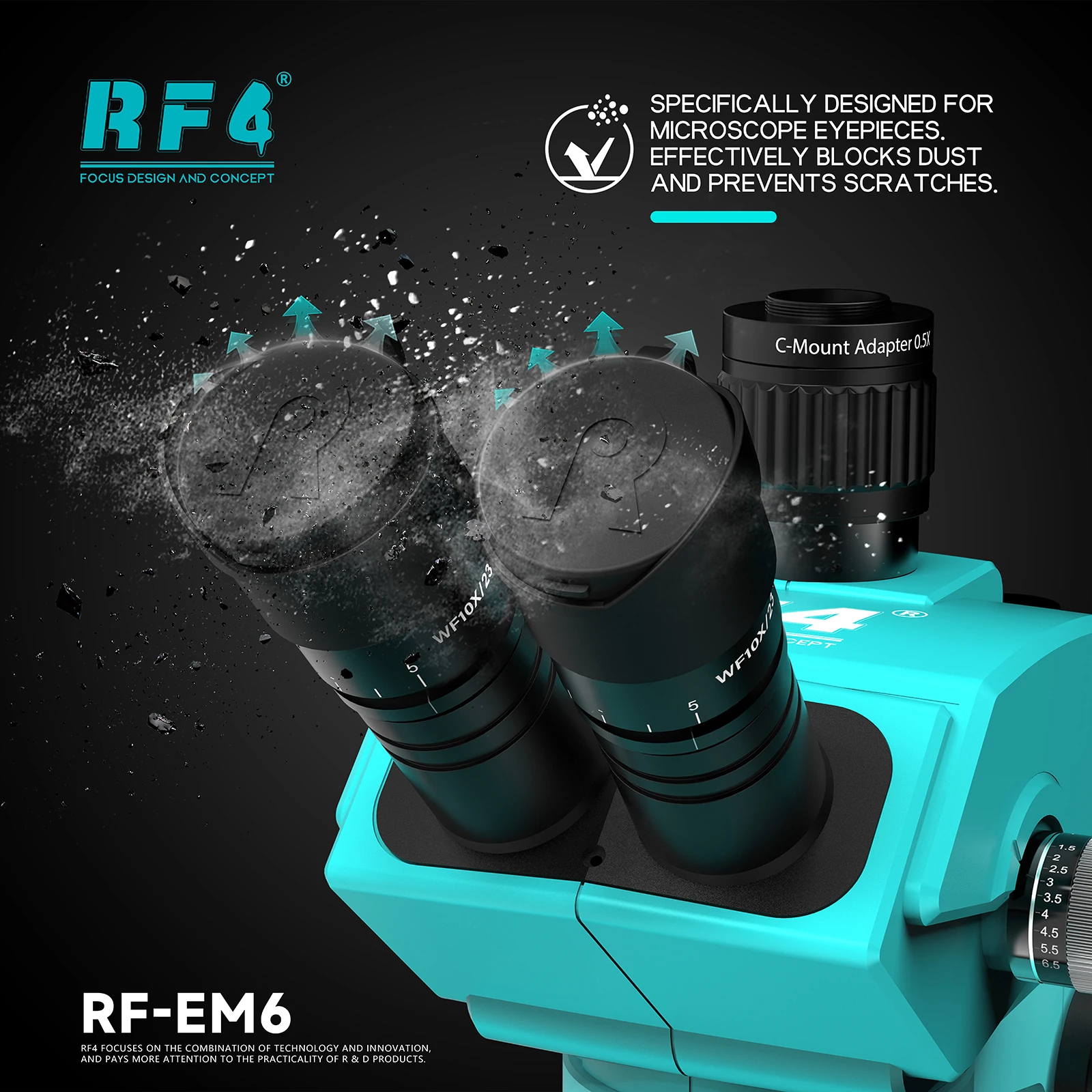 RF-EM6 Progettato specificamente per gli oculari del microscopio. Si blocca efficacemente la polvere previene i graffi. Design con copertura ribaltabile per un facile utilizzo