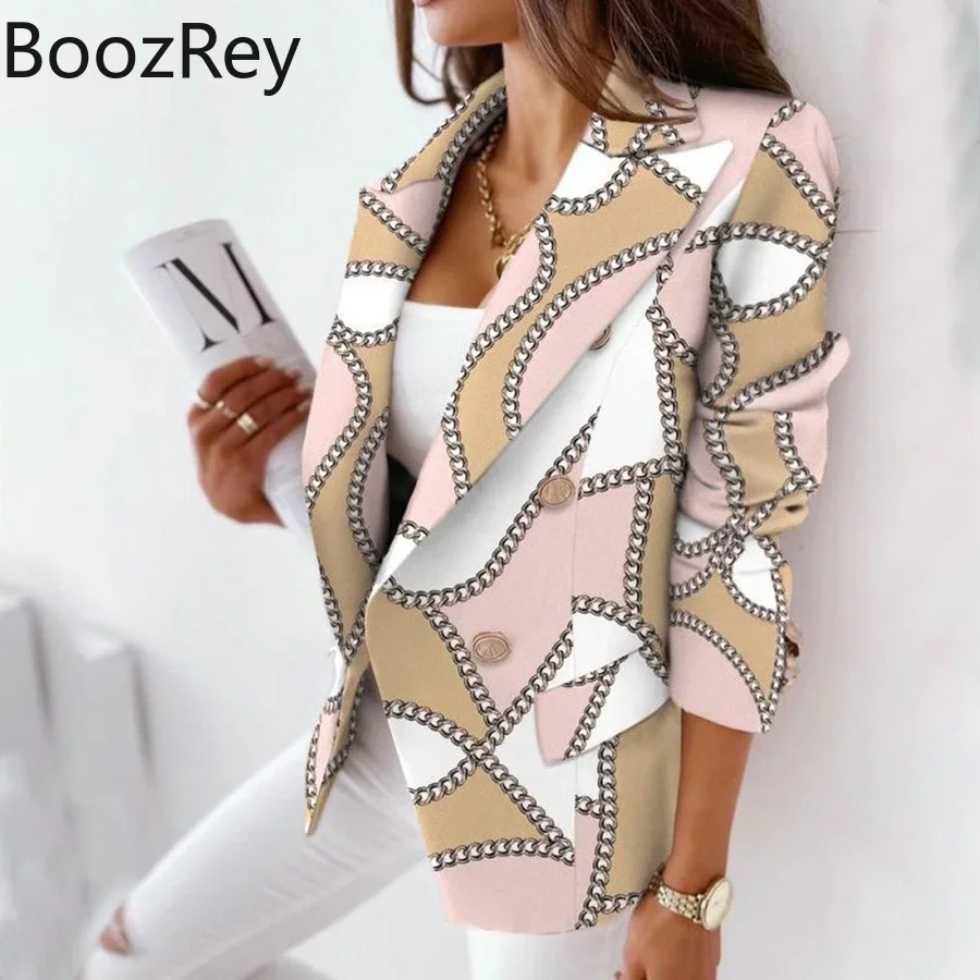 BoozRey Blazer Women Plaid Blazer Jacket Suit Long Sleeve Casual Slim Blazers Jackets Khaki Womens Coats Elegant Office Coat