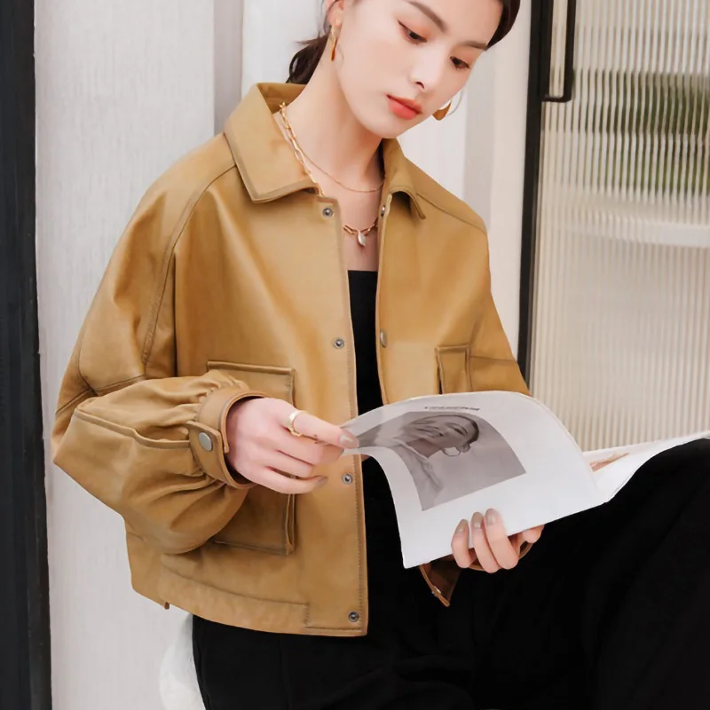 

New 2023 Baru Wanita Dipotong Asli Kulit Domba Jaket Kulit Perempuan Kulit Domba Asli Mantel Mewah Wanita Shmuu CL4040