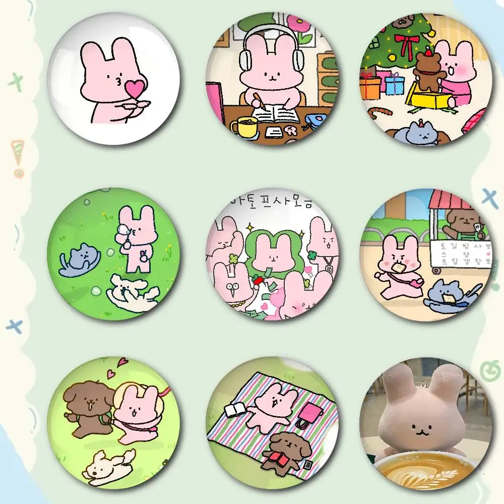 A-Ato Pink Bunny Premium Tinplate Round Lapel Pins: Cute Badge Brooches For Shoulder Bag Accessories, Souvenir Gifts