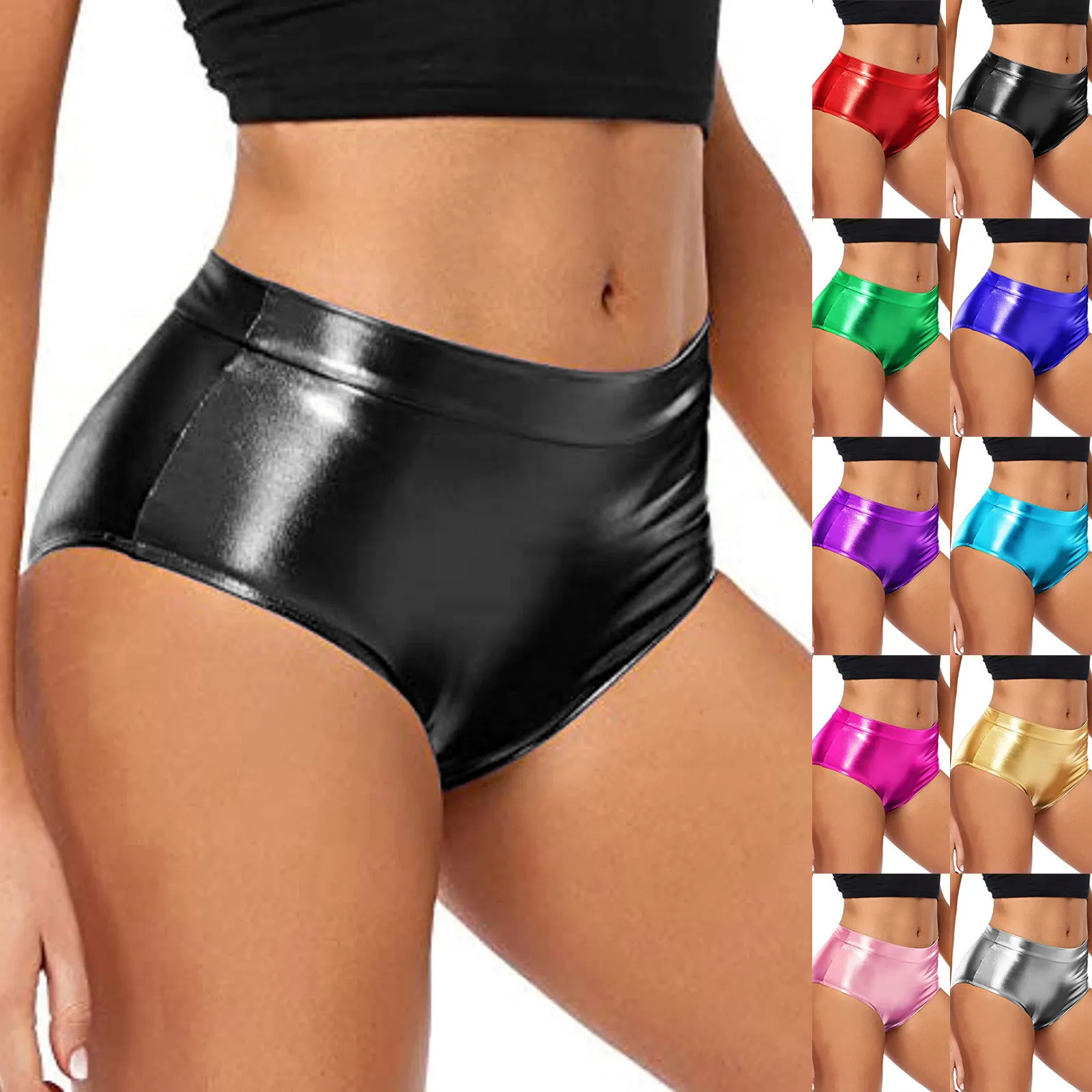 

Women's High Waisted Metallic Booty Shorts Rave Bottoms For Dancing Hot Pants Clubwear