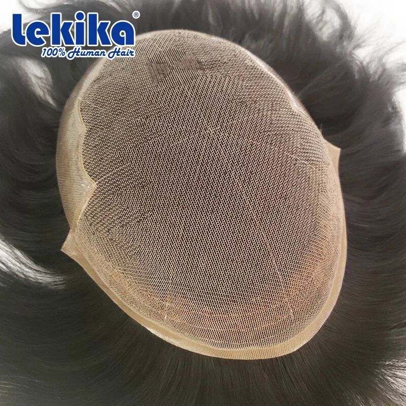 New Q6 Male Hair Prosthesis Knotted PU Base & Lace Man Wig Toupee For Men 100% Human Hair System Men\'s Wig Prosthetic Hair Men