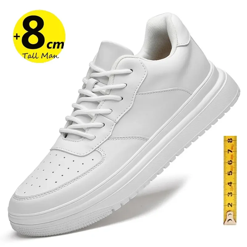 Buty z naturalnej skóry nowa wysokość dla mężczyzn 8cm niewidoczne trampki z windą sportowe zapatillas de Hombre duży rozmiar 46 luksusowy