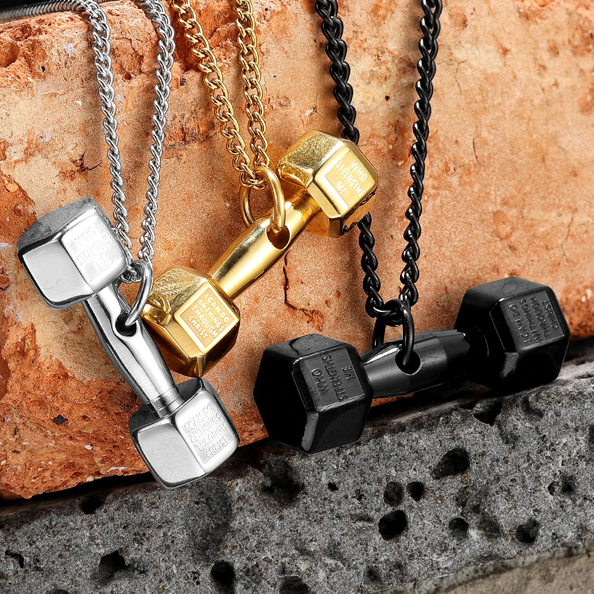 Dumbbell Fitness Gym Men Necklace With Pendant Stainless Steel Jewelry For Male Women Punk HipHop Accessories Gifts Wholesale