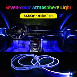 Car Interior RGB LED Atmosphere Light Strip USB Fiber Optic Neon Invisible Ambient Lamp Center Console Door Decoration Trim