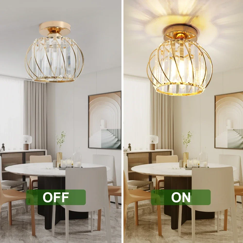 

Modern Manufacture European Style E27 Iron Semi Flush Mount Ceiling Lighting Fixture for Home Gold Luxury Crystal Ceiling Lamps