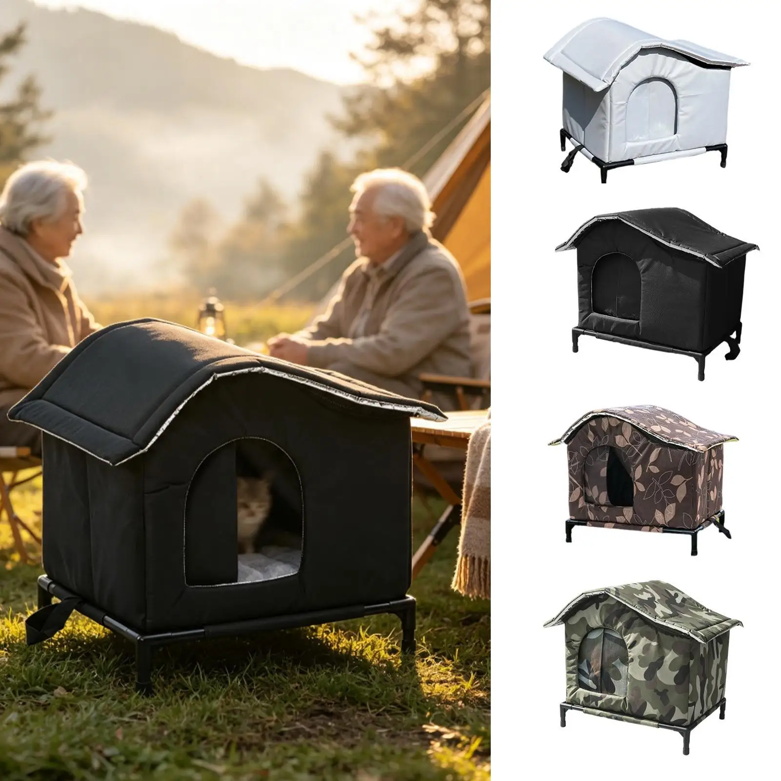 Outdoor Cat House Warm Bed Windproof Rainproof Waterproof Enclosed Pet Cave Houses Outdoor Cats With Mat For Kitten Sleeping