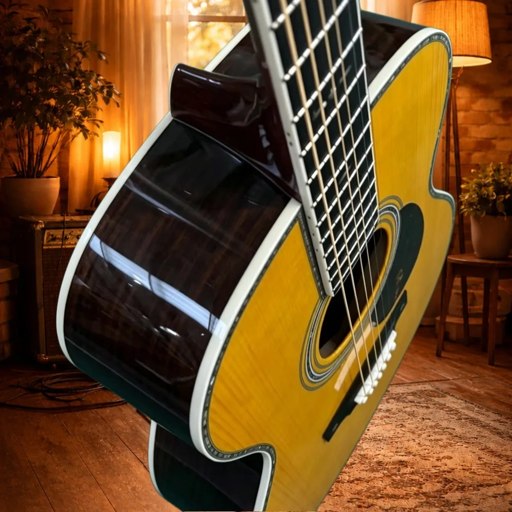 Hot Selling Items Vintage Yellow Gloss Color Acoustic Guitar 41 Inch Spruce Wood Body High Gloss Varnish Professional Performance view 4