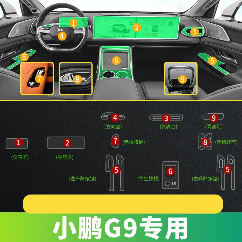 

For Xpeng G9 Steering Wheel Panel Navigation Central Control Car Film Interior Accessories TPU Transparent Film