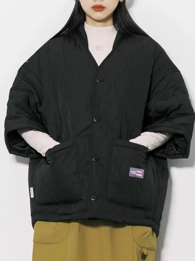 

Retro Japanese Sle Diamond Pattern Men's Cotton Jaet f Sve Thiened V-ne Loose Warm Outerwear for Autumn Winter