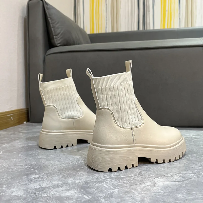 Women's Shoes 2024 Fashion Mid-calf Slip-on Women's Boots Thick-soled High Heels Winter Women's Boots Round-toe Shoes for Women