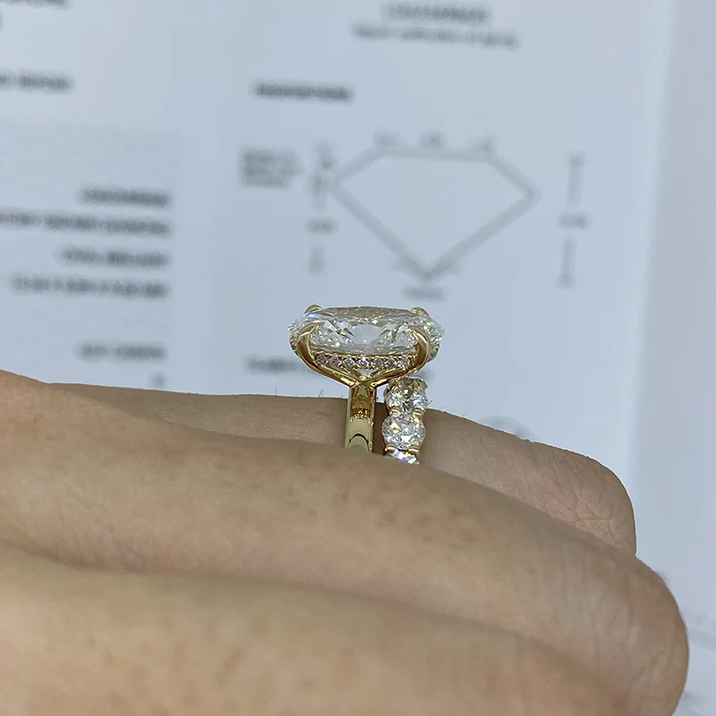 Zestawy pierścionków z 14-karatowego żółtego złota owalny krój 4CT DEF Lab Grown Diamond Engagement Ring CVD HPHT Lab Diamond Engagement Ring Halo Rings IGI — zdjęcie 5