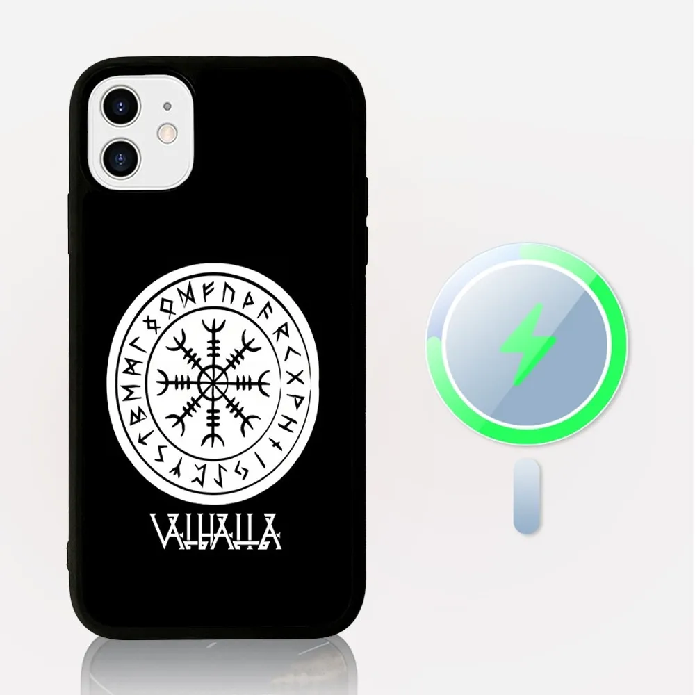 V-Viking V-Vegvisir Logo Handyhülle Magesafe Magnetic Wireless Charge Case für iPhone 16 11 12 13 14 15 Pro Max Plus Mini