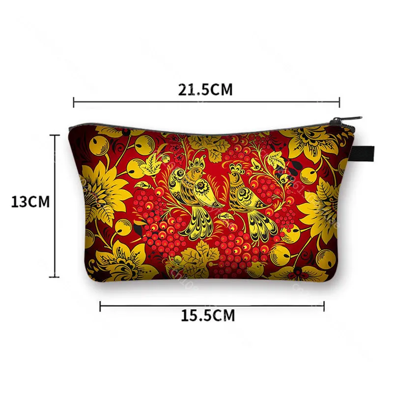 African Woman Print Cosmetic Bag  Ladies Makeup Bags Khokhloma Art Girls Cosmetic Case Portable Lipstick Storage Bags for Travel