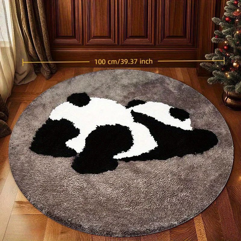 Panda Pattern Round Rug Flannel Cute Kids Room Nursery Floor Mat Animal Themed Home Decor Soft Cozy Design Christmas Gift Idea