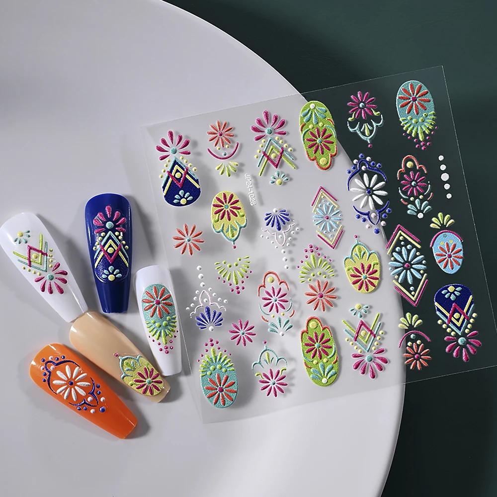 5D Sollievo Retro Bohemian Totem Adesivi Per Unghie 1 pz Stile Etnico Dipinto Autoadesiva Colore Decalcomanie Per Unghie ManicureDecor Adesivo FAI DA TE