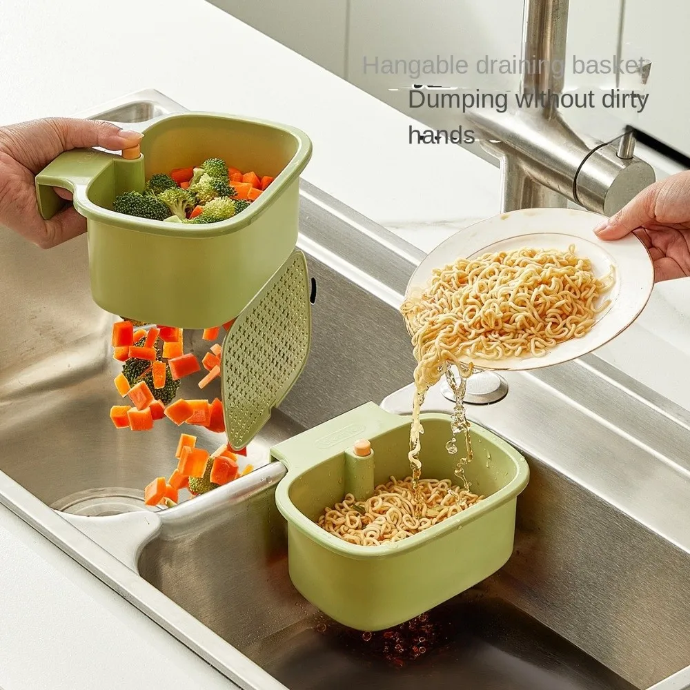 Push-type Sink Filter Hanging Basket Versatile One-touch Opening and Closing Filter Basket Large Capacity Sink Storage Rack