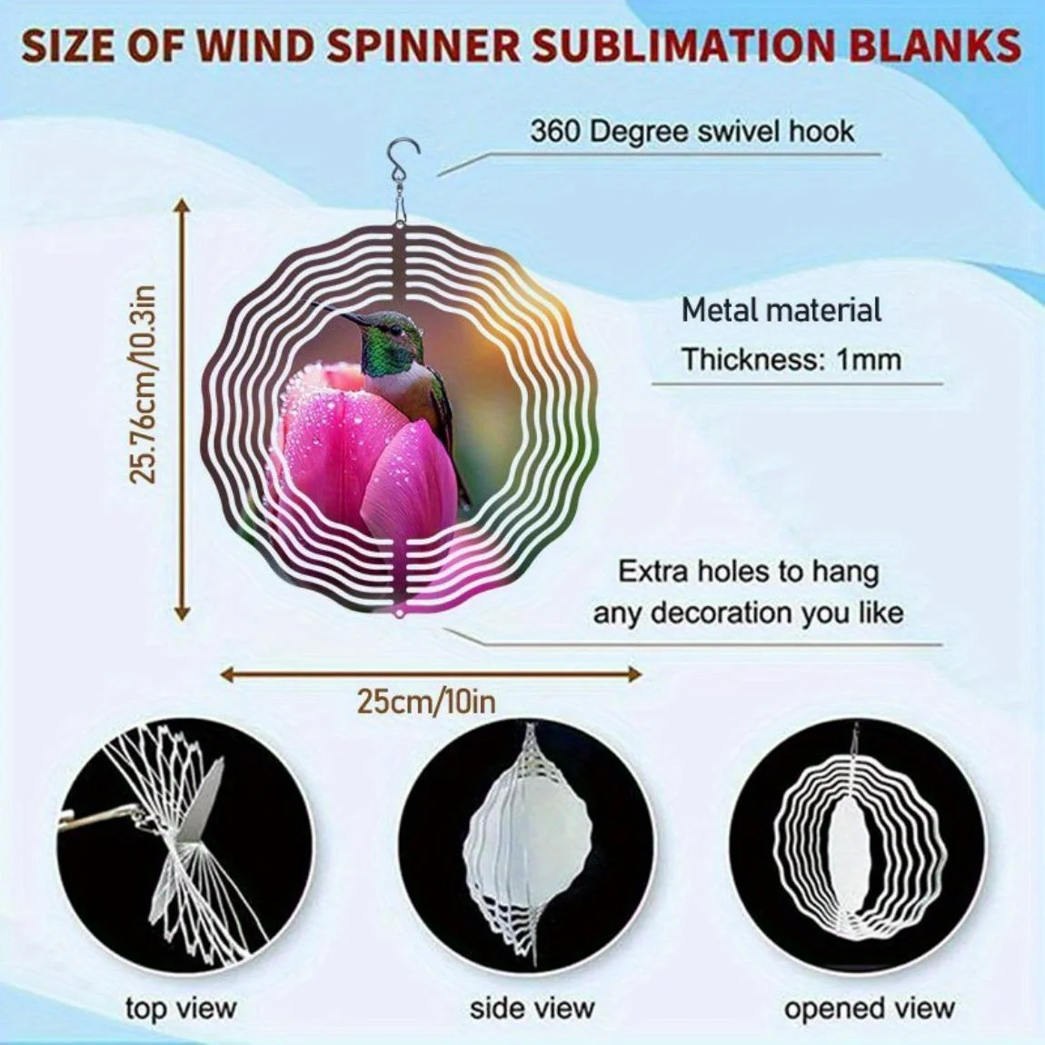 CIFBUY Metal Wind Chime Hummingbird Spiral Rotating Garden Windmill Easy Install No Power Outdoor Hanging Yard Decoration