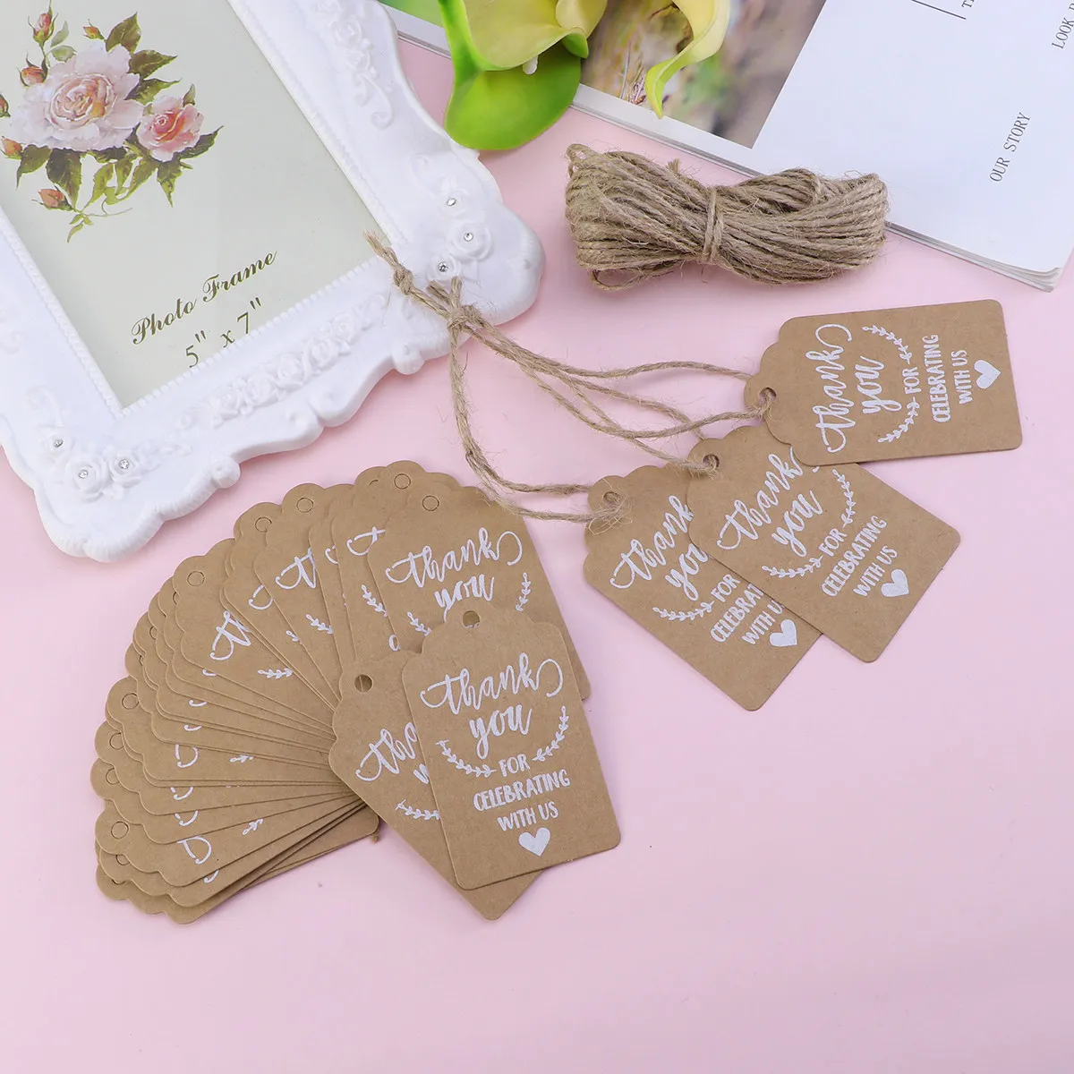 

50Pcs Kraft Paper Hangtags for Wedding Baking Gifts Creative Leaf Design No Tools Required Hemp Rope Included Hangtag Gift