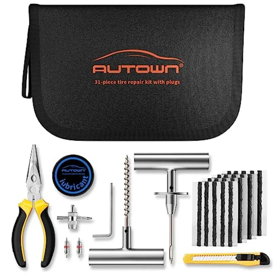

Flat Tire Repair Kit with 31 Pcs Plugs for Car Motorcycle ATV Jeep Truck Tractor Portable Emergency Flat Tire Puncture Repair S