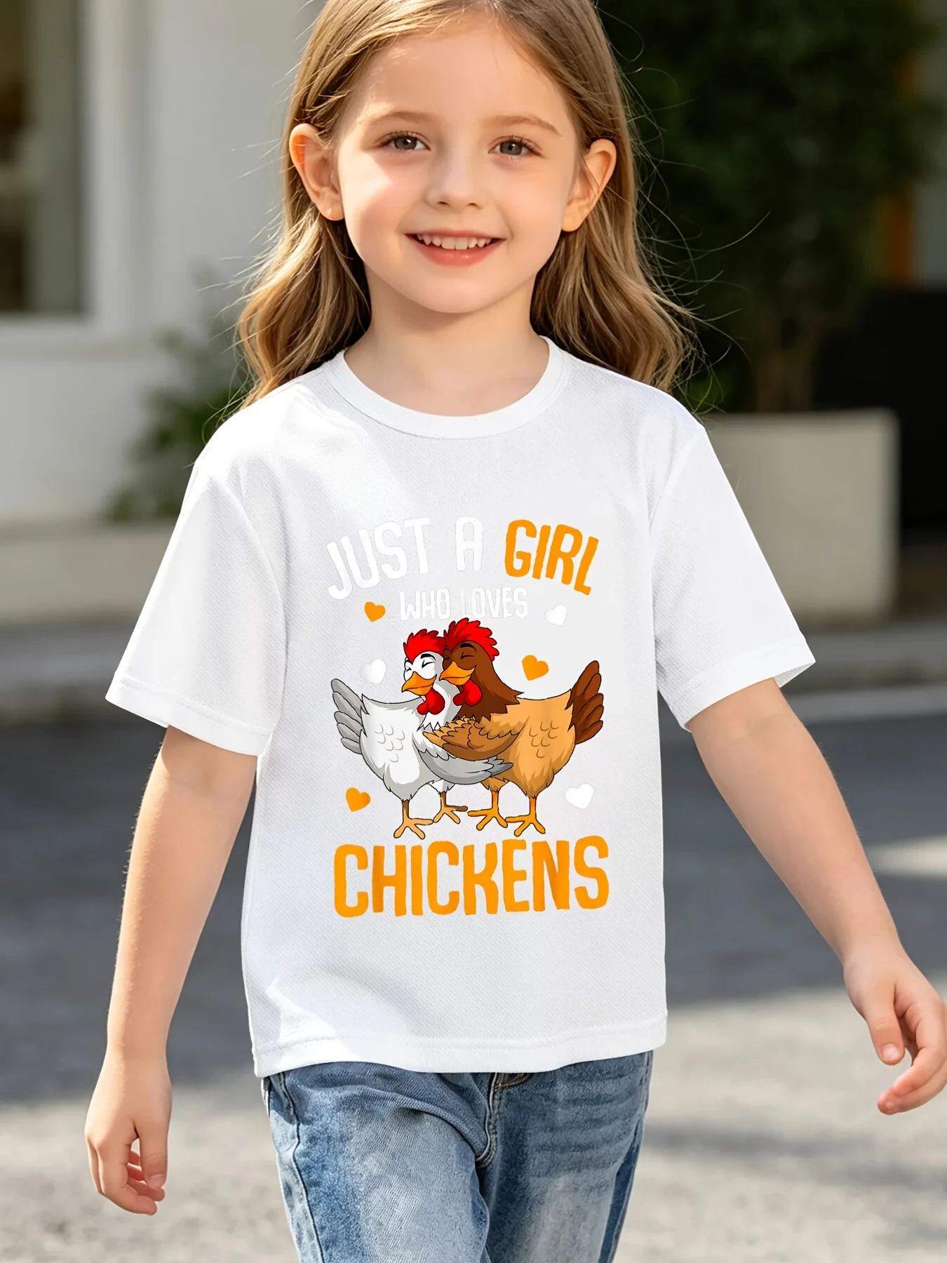 Cute Hen Rooster With Hearts Graphic T Shirt Boys Girls Farm Lover Short Sleeve Tee Family Matching Kids Casual Cotton Tops