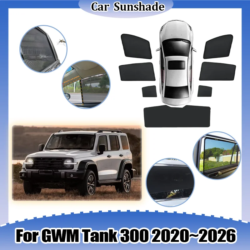 

Сетчатая солнцезащитная шторка для автомобиля GWM Tank 300 2020~2026, сетчатые шторки на окна, защита от УФ-излучения, аксессуары для затенения салона авто