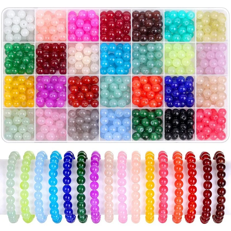 

700 Pieces Glass Beads For Jewelry Making, 28 Colors 8Mm Crystal Bracelet And DIY Craft Beads Kit