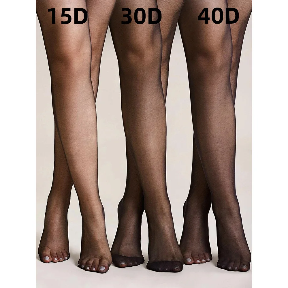 

15D/30D/40D Solid Color Black Sexy Tights For Women Perspective Elastic Pantyhose Female Thin Style High Waist Long Socks New