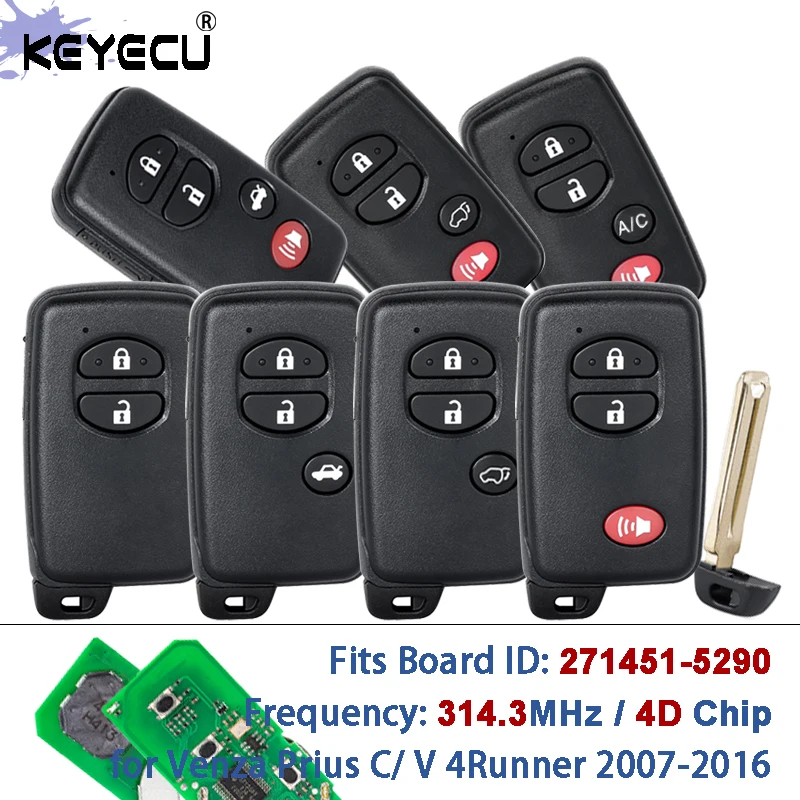 KEYECU HYQ14ACX Board: 271451-5290 314.3MHz Smart Card Remote Key Fob for Toyota Venza Prius C Prius V 4Runner 2009-2018