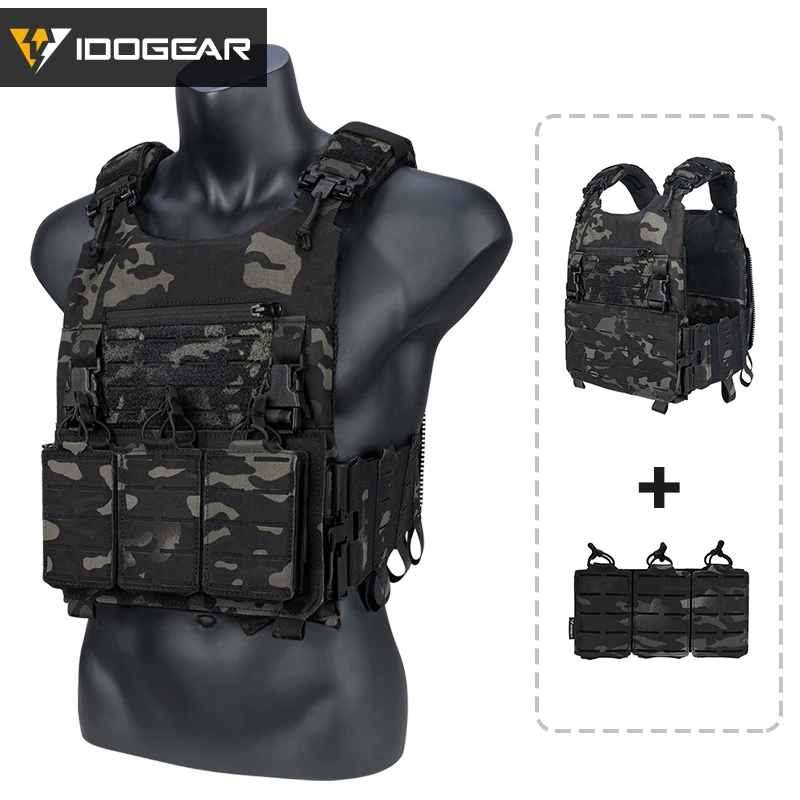 IDOGEAR LSR Tactical Vest Quick Release Laser Cut Plate Carrier with  556  Magazine Pouch MOLLE  Lightweight Hunting Gear 3318