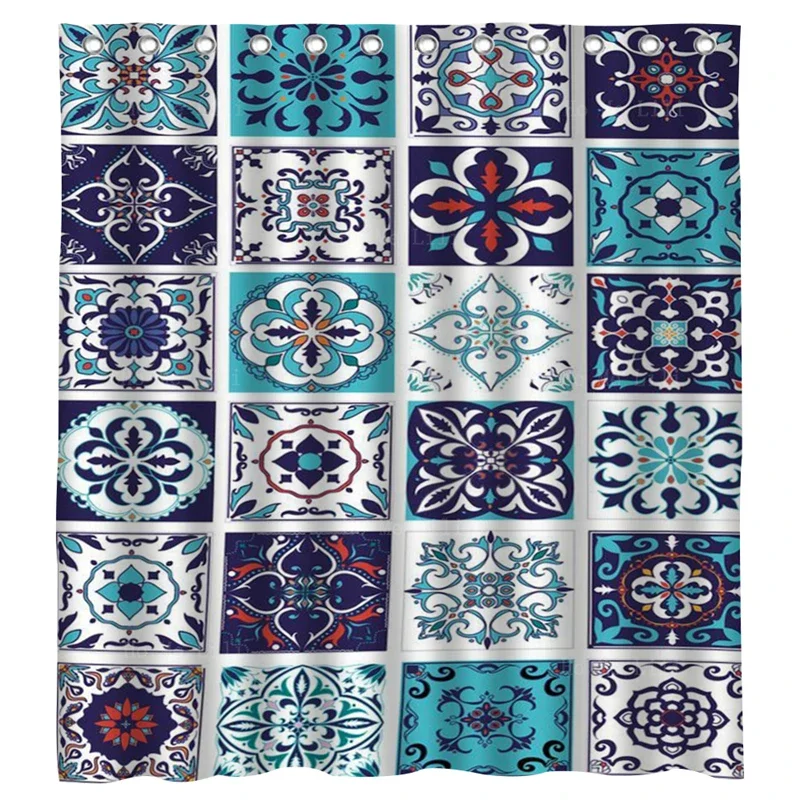 Seamless Tile Pattern Colorful Lisbon Mediterranean Floral Decorative Square Flower Blue Shower Curtain By Ho Me Lili With Hook