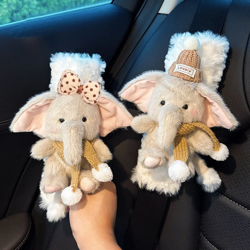 New Universal Car Seat Belt Cover Cute Cartoon Animal Elephant Imitation Rabbit Fur Auto Safety Shoulder Pad For Kids Ladys