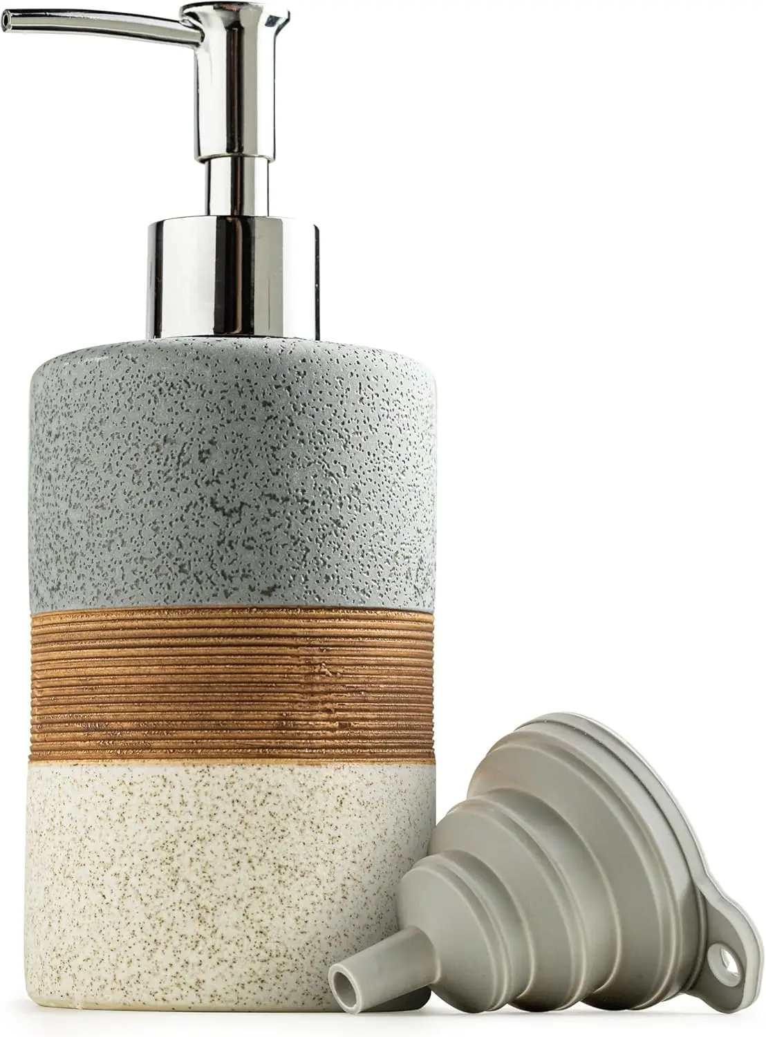 

Elegant Gray Ceramic Soap Dispenser Set with Stainless Steel Pump, Non-Slip, 12 Oz for Kitchen & Bathroom