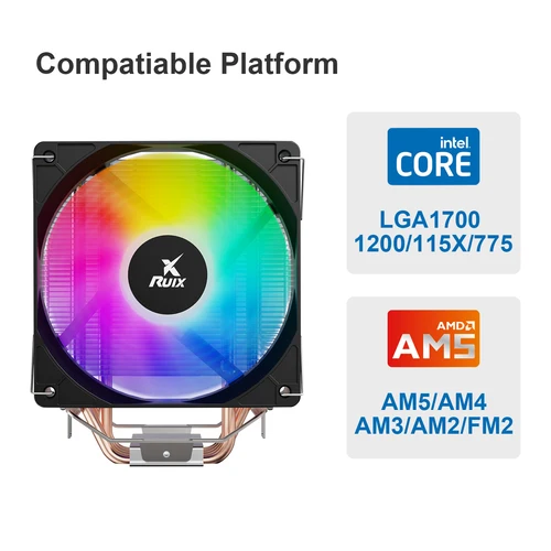 Imagen 2 del producto Ruix X4000SE toda la plataforma compatible con ventilador de refrigeración de CPU 120mm 4 tubos de calor de cobre puro radiador Intel LGA 1700 AMD AM4 AM5