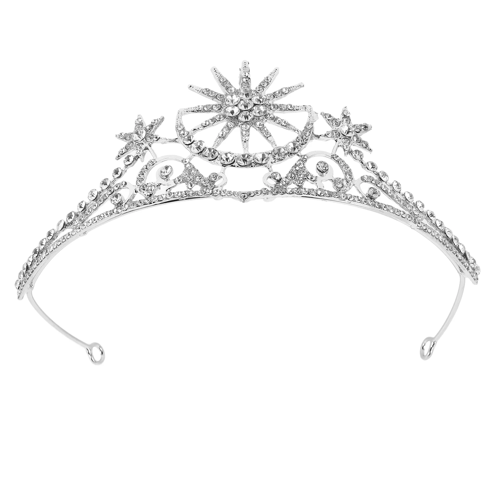 Tiara de diamantes de imitación, coronas, estrella, Luna, boda, novias, coronas, joyería, tocado, accesorio para el cabello (plata), tiara para mujer