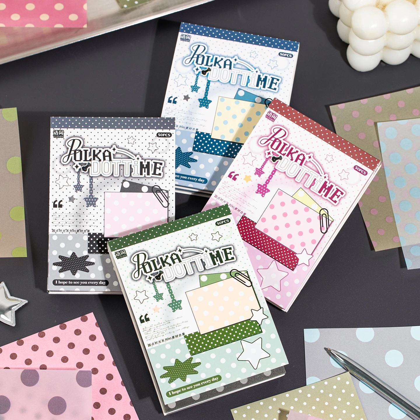 Macaron Polka Dot Dual-Material Scrapbook Paper, Color Dot Background Base Paper for Journaling & Handmade Collage